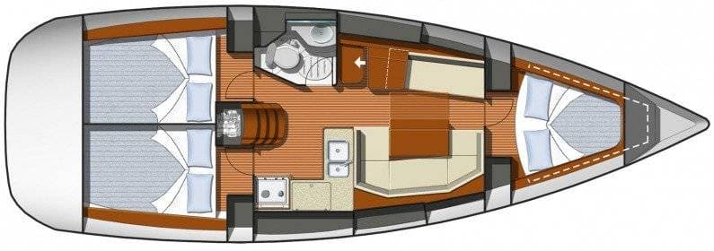 Plan de coupe du Sun Odyssey 36i